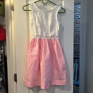 White and pink sear sucker Lilly Dress